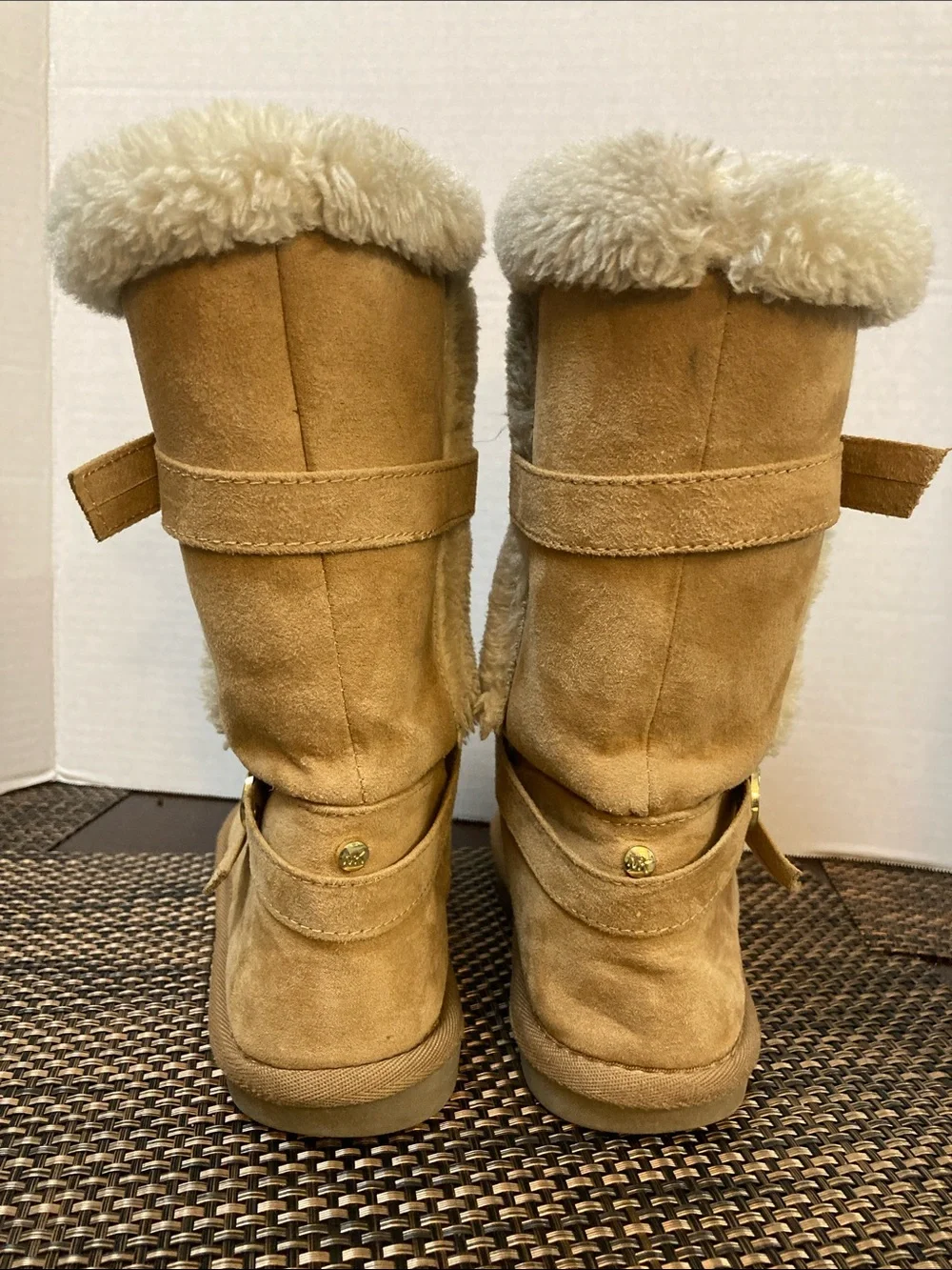Michael Kors Shyla Tan Suede Shearling Lined Women's Boots - Cozy Winter Style,